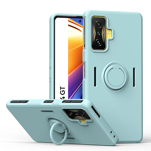 Custodia Silicone Ultra Sottile Morbida Cover con Magnetico Anello Supporto QW1 per Xiaomi Redmi K50 Gaming AMG F1 5G Azzurro