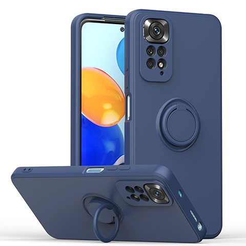 Custodia Silicone Ultra Sottile Morbida Cover con Magnetico Anello Supporto QW1 per Xiaomi Redmi Note 11 4G (2022) Blu