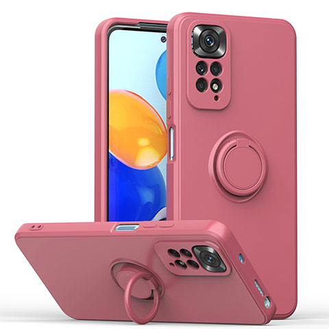 Custodia Silicone Ultra Sottile Morbida Cover con Magnetico Anello Supporto QW1 per Xiaomi Redmi Note 11 4G (2022) Rosso Rosa