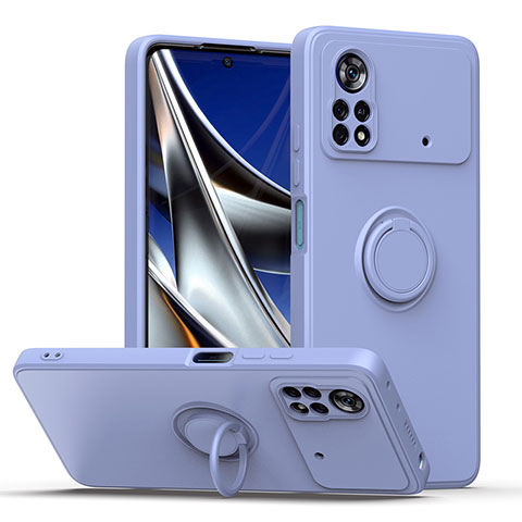 Custodia Silicone Ultra Sottile Morbida Cover con Magnetico Anello Supporto QW1 per Xiaomi Redmi Note 11E Pro 5G Grigio Lavanda