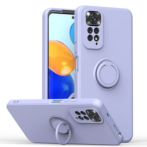 Custodia Silicone Ultra Sottile Morbida Cover con Magnetico Anello Supporto QW1 per Xiaomi Redmi Note 11S 4G Grigio Lavanda