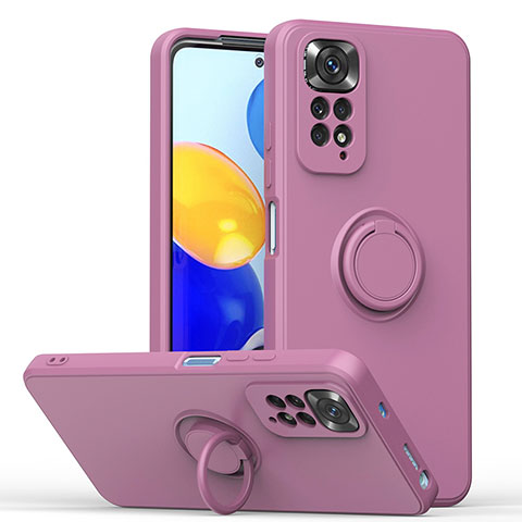 Custodia Silicone Ultra Sottile Morbida Cover con Magnetico Anello Supporto QW1 per Xiaomi Redmi Note 11S 4G Viola