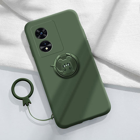 Custodia Silicone Ultra Sottile Morbida Cover con Magnetico Anello Supporto S01 per Huawei Honor X5 Plus Verde Notte