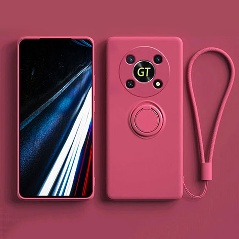 Custodia Silicone Ultra Sottile Morbida Cover con Magnetico Anello Supporto S01 per Huawei Honor X9 5G Rosa Caldo