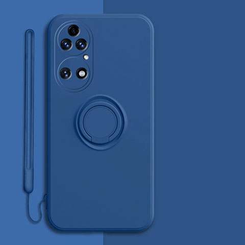 Custodia Silicone Ultra Sottile Morbida Cover con Magnetico Anello Supporto S01 per Huawei P50 Blu