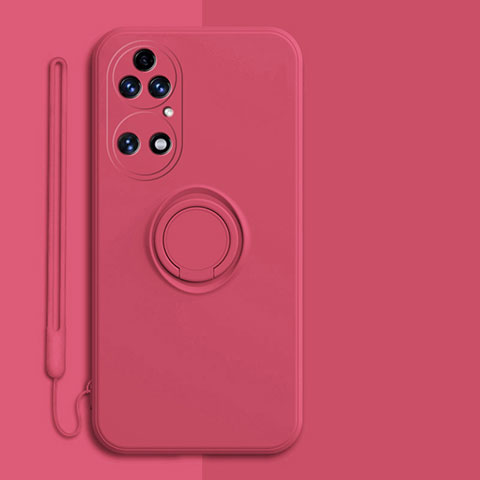 Custodia Silicone Ultra Sottile Morbida Cover con Magnetico Anello Supporto S01 per Huawei P50 Rosso