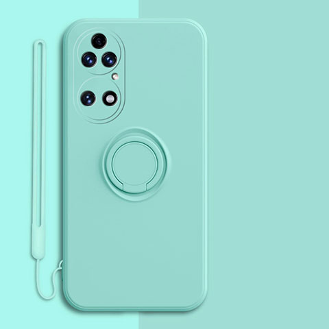 Custodia Silicone Ultra Sottile Morbida Cover con Magnetico Anello Supporto S01 per Huawei P50e Azzurro