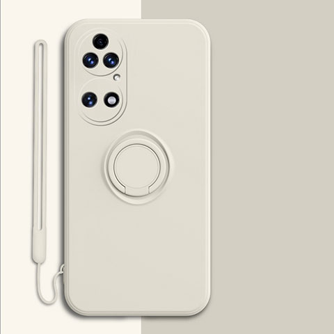 Custodia Silicone Ultra Sottile Morbida Cover con Magnetico Anello Supporto S01 per Huawei P50e Bianco