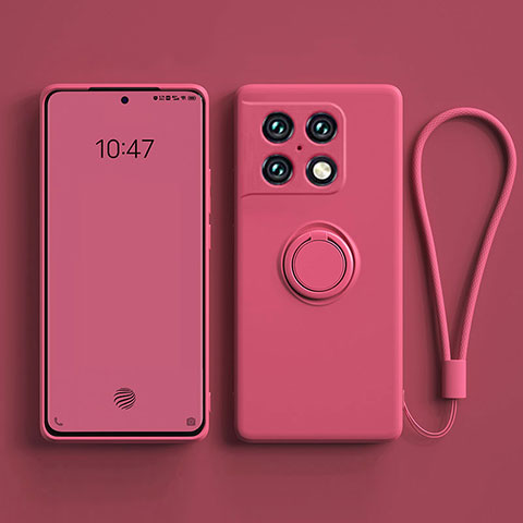 Custodia Silicone Ultra Sottile Morbida Cover con Magnetico Anello Supporto S01 per OnePlus 10 Pro 5G Rosso Rosa