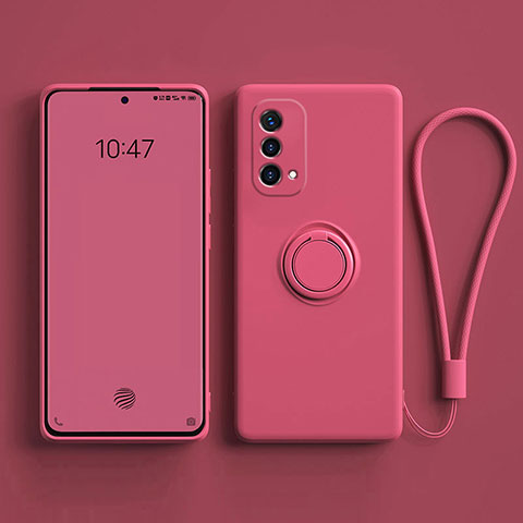 Custodia Silicone Ultra Sottile Morbida Cover con Magnetico Anello Supporto S01 per OnePlus Nord N200 5G Rosa Caldo