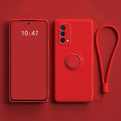 Custodia Silicone Ultra Sottile Morbida Cover con Magnetico Anello Supporto S01 per Oppo A74 5G Rosso