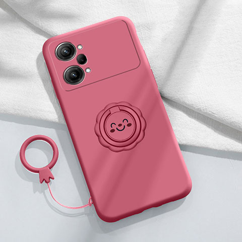 Custodia Silicone Ultra Sottile Morbida Cover con Magnetico Anello Supporto S01 per Oppo K10 Pro 5G Rosa Caldo