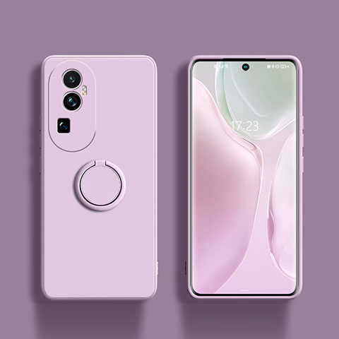 Custodia Silicone Ultra Sottile Morbida Cover con Magnetico Anello Supporto S01 per Oppo Reno10 Pro+ Plus 5G Lavanda