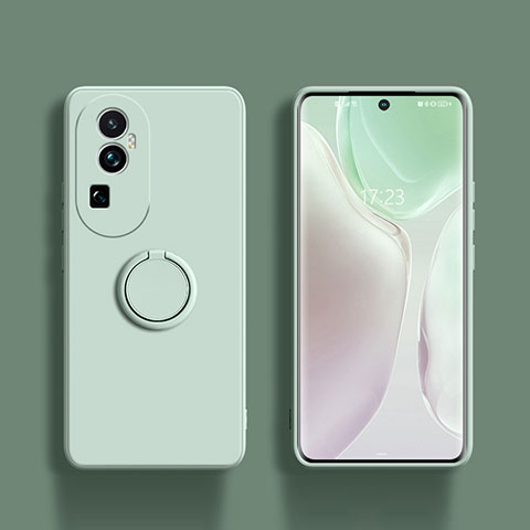 Custodia Silicone Ultra Sottile Morbida Cover con Magnetico Anello Supporto S01 per Oppo Reno10 Pro+ Plus 5G Verde Pastello