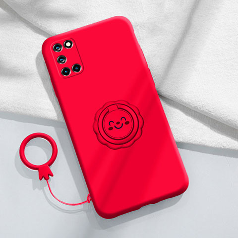 Custodia Silicone Ultra Sottile Morbida Cover con Magnetico Anello Supporto S01 per Oppo Reno6 Pro 5G Rosso