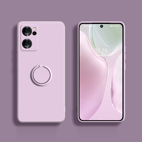 Custodia Silicone Ultra Sottile Morbida Cover con Magnetico Anello Supporto S01 per Oppo Reno7 SE 5G Lavanda