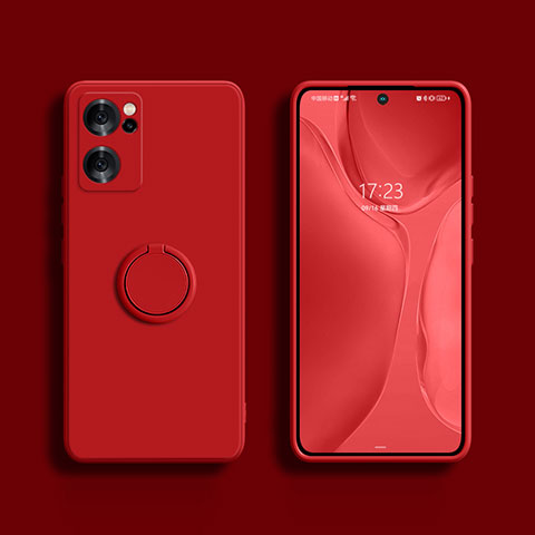 Custodia Silicone Ultra Sottile Morbida Cover con Magnetico Anello Supporto S01 per Oppo Reno7 SE 5G Rosso