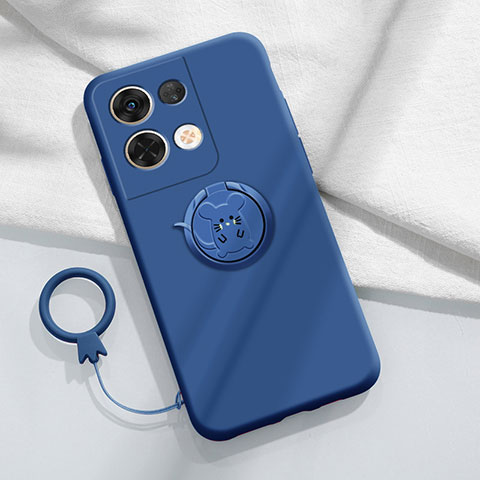 Custodia Silicone Ultra Sottile Morbida Cover con Magnetico Anello Supporto S01 per Oppo Reno8 Pro 5G Blu