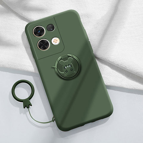 Custodia Silicone Ultra Sottile Morbida Cover con Magnetico Anello Supporto S01 per Oppo Reno8 Pro+ Plus 5G Verde Notte