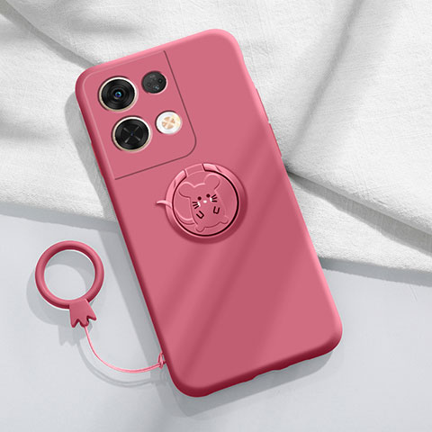 Custodia Silicone Ultra Sottile Morbida Cover con Magnetico Anello Supporto S01 per Oppo Reno9 5G Rosa Caldo