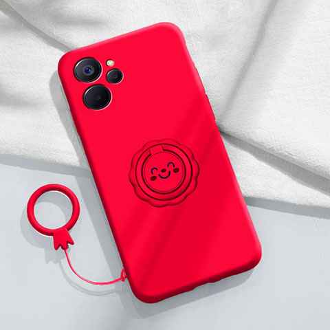 Custodia Silicone Ultra Sottile Morbida Cover con Magnetico Anello Supporto S01 per Realme 10T 5G Rosso