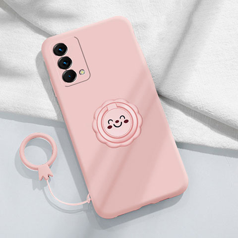 Custodia Silicone Ultra Sottile Morbida Cover con Magnetico Anello Supporto S01 per Realme GT Master 5G Rosa