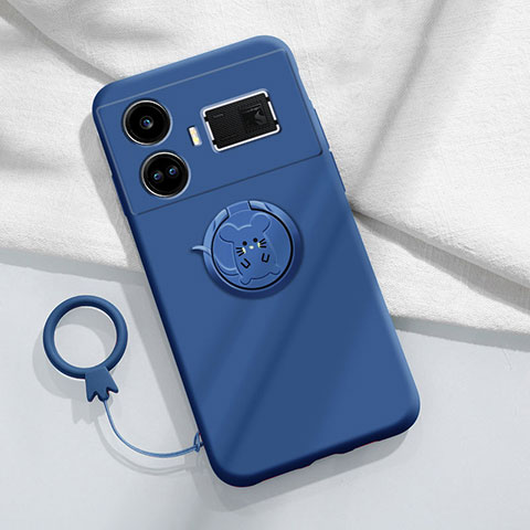 Custodia Silicone Ultra Sottile Morbida Cover con Magnetico Anello Supporto S01 per Realme GT3 5G Blu