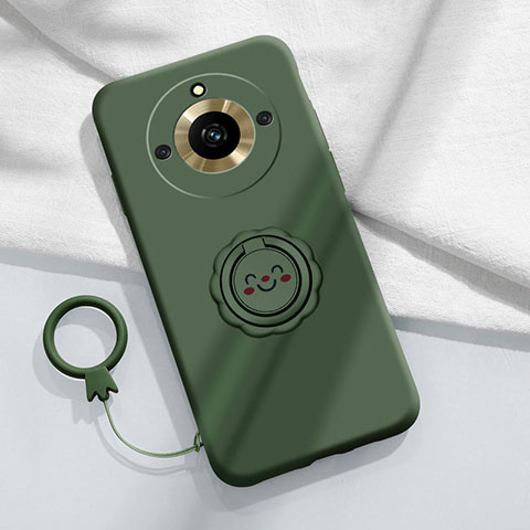 Custodia Silicone Ultra Sottile Morbida Cover con Magnetico Anello Supporto S01 per Realme Narzo 60 Pro 5G Verde Notte