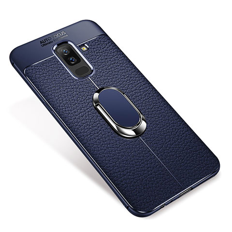 Custodia Silicone Ultra Sottile Morbida Cover con Magnetico Anello Supporto S01 per Samsung Galaxy A6 Plus Blu