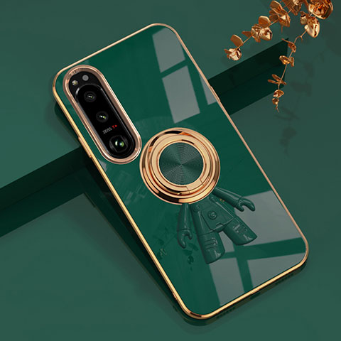 Custodia Silicone Ultra Sottile Morbida Cover con Magnetico Anello Supporto S01 per Sony Xperia 10 V Verde