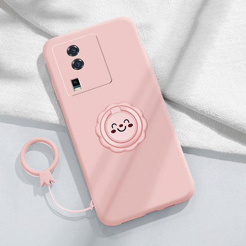 Custodia Silicone Ultra Sottile Morbida Cover con Magnetico Anello Supporto S01 per Vivo iQOO Neo7 5G Rosa