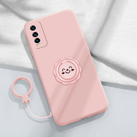 Custodia Silicone Ultra Sottile Morbida Cover con Magnetico Anello Supporto S01 per Vivo iQOO U5 5G Rosa