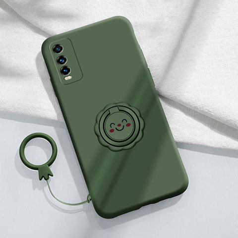 Custodia Silicone Ultra Sottile Morbida Cover con Magnetico Anello Supporto S01 per Vivo iQOO U5 5G Verde Notte