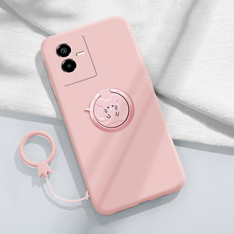 Custodia Silicone Ultra Sottile Morbida Cover con Magnetico Anello Supporto S01 per Vivo iQOO Z6x Rosa