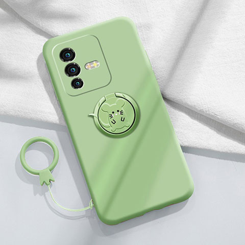 Custodia Silicone Ultra Sottile Morbida Cover con Magnetico Anello Supporto S01 per Vivo V23 Pro 5G Verde