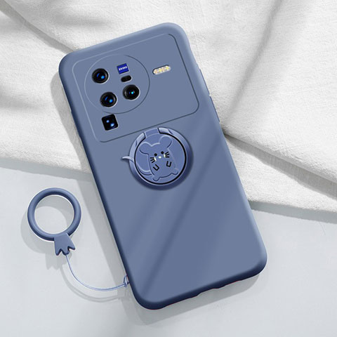 Custodia Silicone Ultra Sottile Morbida Cover con Magnetico Anello Supporto S01 per Vivo X80 Pro 5G Grigio Lavanda