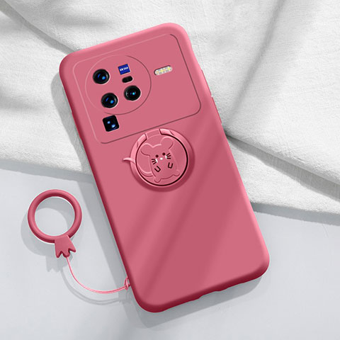 Custodia Silicone Ultra Sottile Morbida Cover con Magnetico Anello Supporto S01 per Vivo X80 Pro 5G Rosso