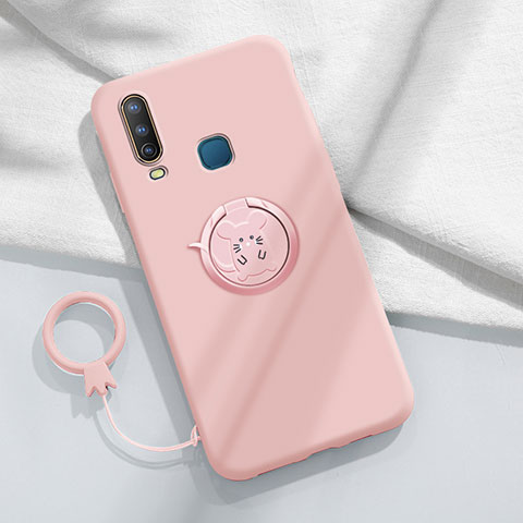 Custodia Silicone Ultra Sottile Morbida Cover con Magnetico Anello Supporto S01 per Vivo Y11 Rosa