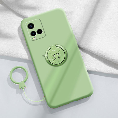 Custodia Silicone Ultra Sottile Morbida Cover con Magnetico Anello Supporto S01 per Vivo Y21t Verde