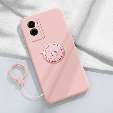 Custodia Silicone Ultra Sottile Morbida Cover con Magnetico Anello Supporto S01 per Vivo Y72t Rosa