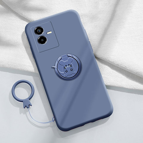 Custodia Silicone Ultra Sottile Morbida Cover con Magnetico Anello Supporto S01 per Vivo Y73t Grigio Lavanda