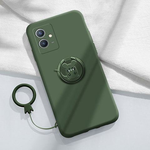 Custodia Silicone Ultra Sottile Morbida Cover con Magnetico Anello Supporto S01 per Vivo Y75 5G Verde Notte