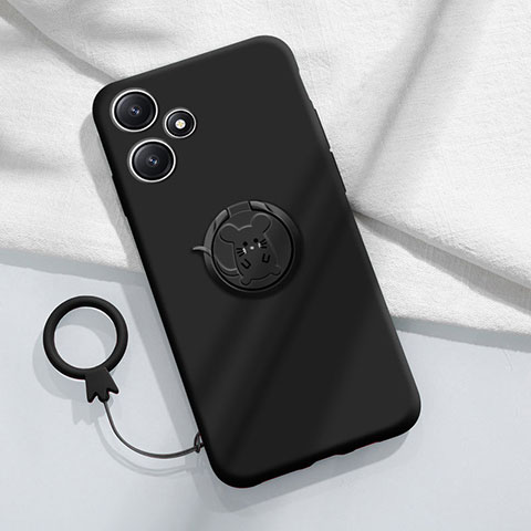 Custodia Silicone Ultra Sottile Morbida Cover con Magnetico Anello Supporto S01 per Xiaomi Poco M6 Pro 5G Nero