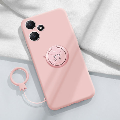 Custodia Silicone Ultra Sottile Morbida Cover con Magnetico Anello Supporto S01 per Xiaomi Poco M6 Pro 5G Rosa