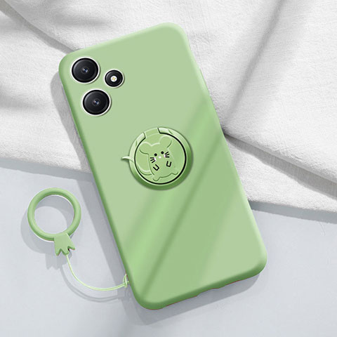 Custodia Silicone Ultra Sottile Morbida Cover con Magnetico Anello Supporto S01 per Xiaomi Poco M6 Pro 5G Verde Pastello