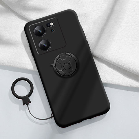 Custodia Silicone Ultra Sottile Morbida Cover con Magnetico Anello Supporto S01 per Xiaomi Redmi K60 Ultra 5G Nero