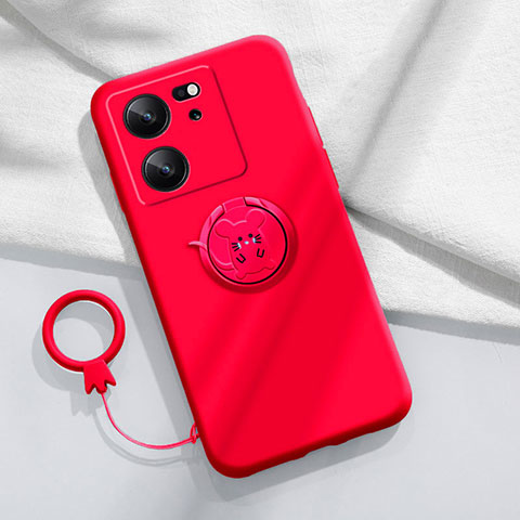 Custodia Silicone Ultra Sottile Morbida Cover con Magnetico Anello Supporto S01 per Xiaomi Redmi K60 Ultra 5G Rosso