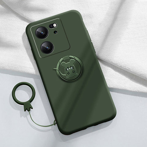 Custodia Silicone Ultra Sottile Morbida Cover con Magnetico Anello Supporto S01 per Xiaomi Redmi K60 Ultra 5G Verde