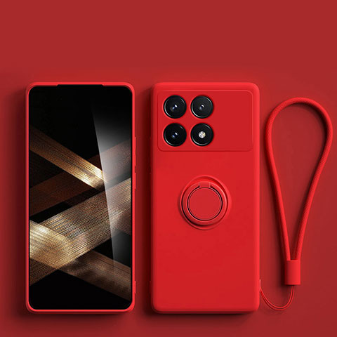 Custodia Silicone Ultra Sottile Morbida Cover con Magnetico Anello Supporto S01 per Xiaomi Redmi K70 5G Rosso