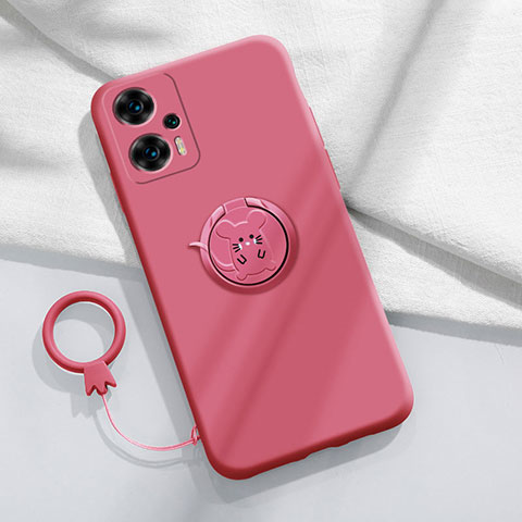 Custodia Silicone Ultra Sottile Morbida Cover con Magnetico Anello Supporto S01 per Xiaomi Redmi Note 12 Turbo 5G Rosa Caldo